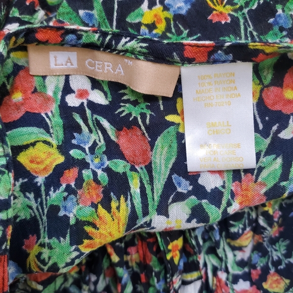 Vintage La Cera Plus Sz S Crinkle Black Floral Print Maxi Dress Button - Picture 6 of 7